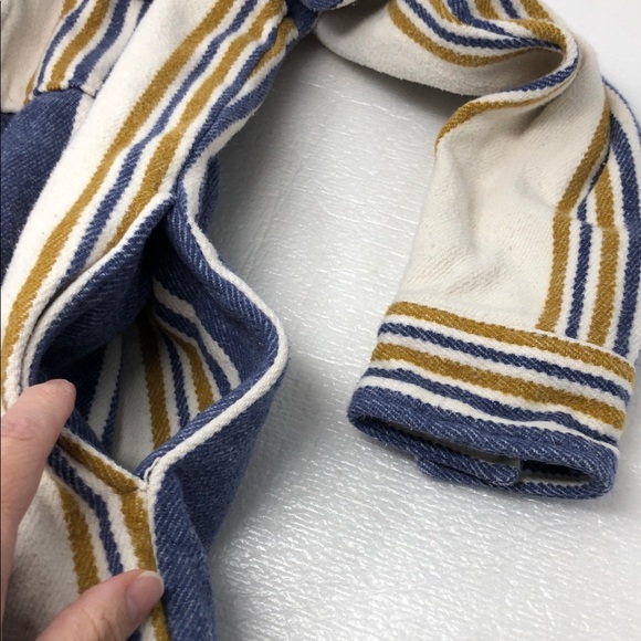 Aerie Striped Shacket Button‎ Up Long Sleeve Flannel Yellow Blue Oversized XS - Picture 10 of 16